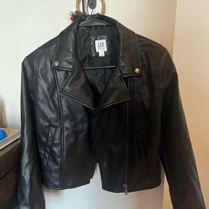GAP Kids Black Vegab Leather Moto Jacket